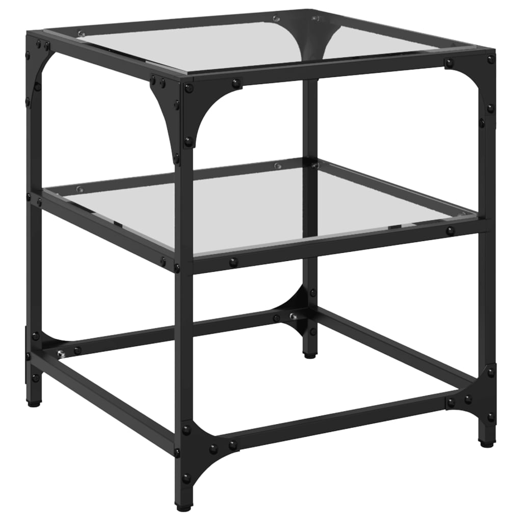 Sofabord med gjennomsiktig glassplate 2 stk 40x40x45 cm stål