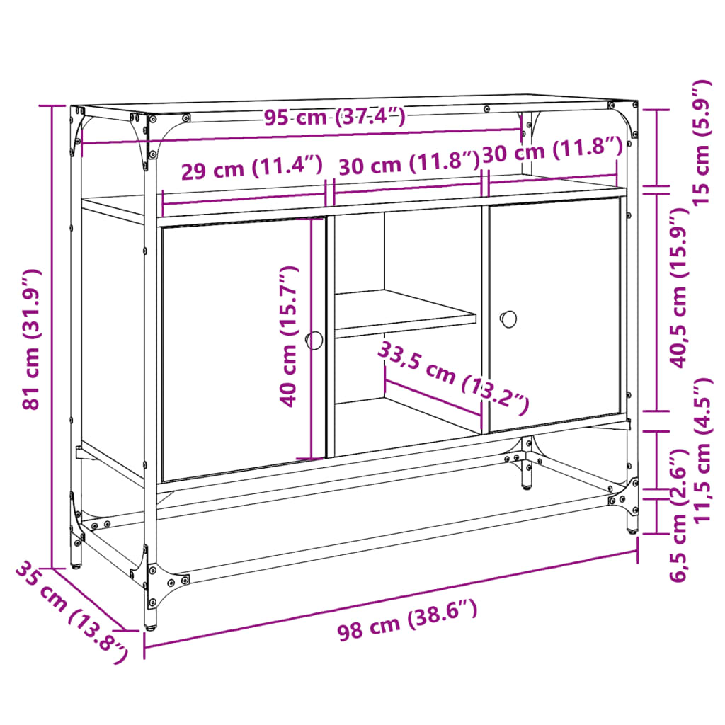 Skjenk med glasstopp svart 98x35x81 cm konstruert tre