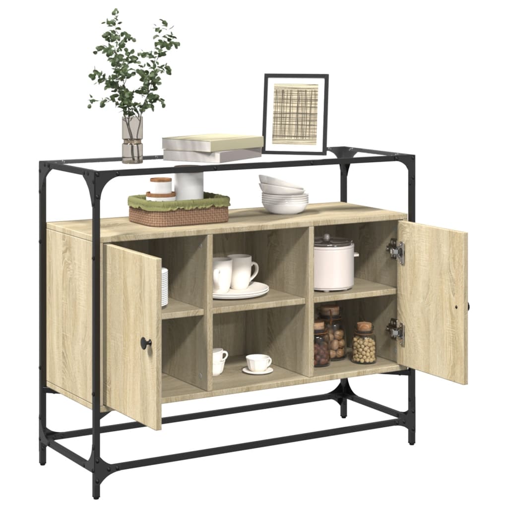 Skjenk med glasstopp sonoma eik 98x35x81 cm konstruert tre
