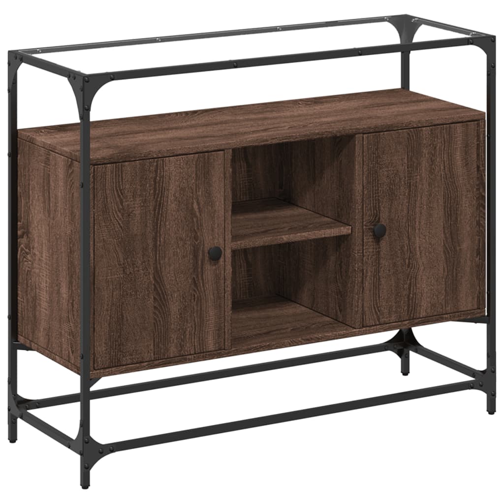 Skjenk med glasstopp brun eik 98x35x81 cm konstruert tre