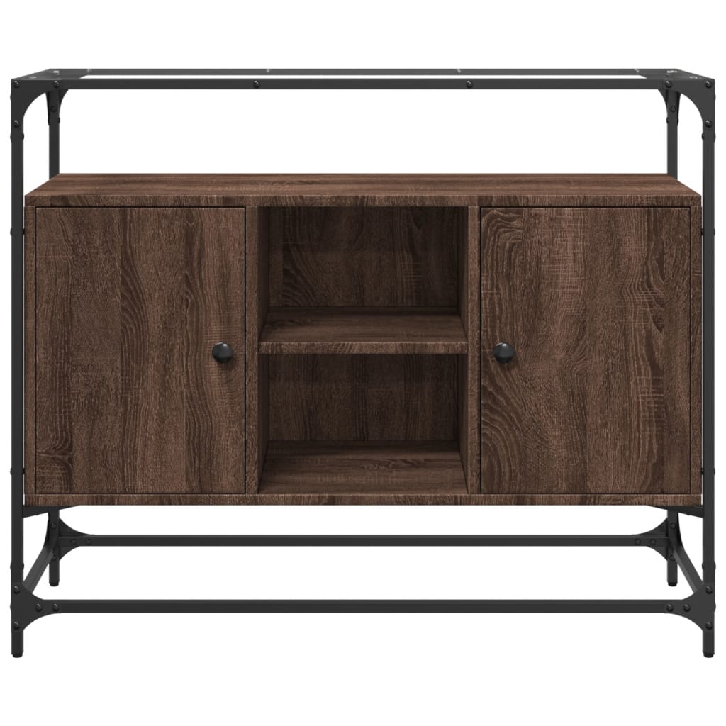 Skjenk med glasstopp brun eik 98x35x81 cm konstruert tre