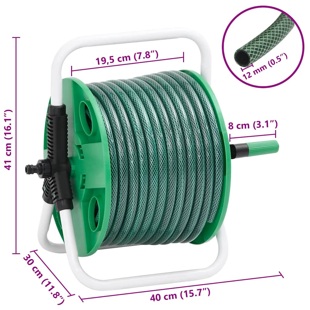 Frittstående slangetrommel grønn med slangefester 0,5" 30 m PVC vidaXL