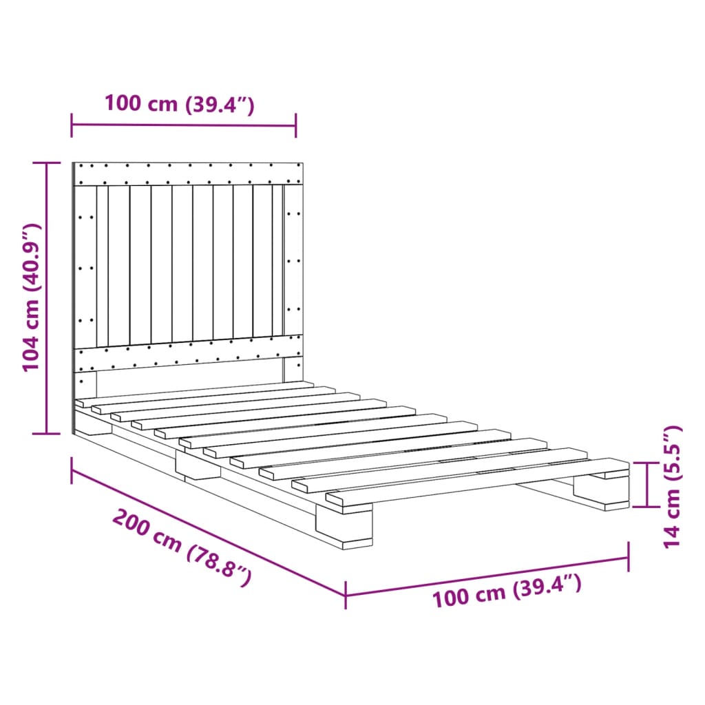 Sengeramme med hodegavl 100x200 cm heltre furu
