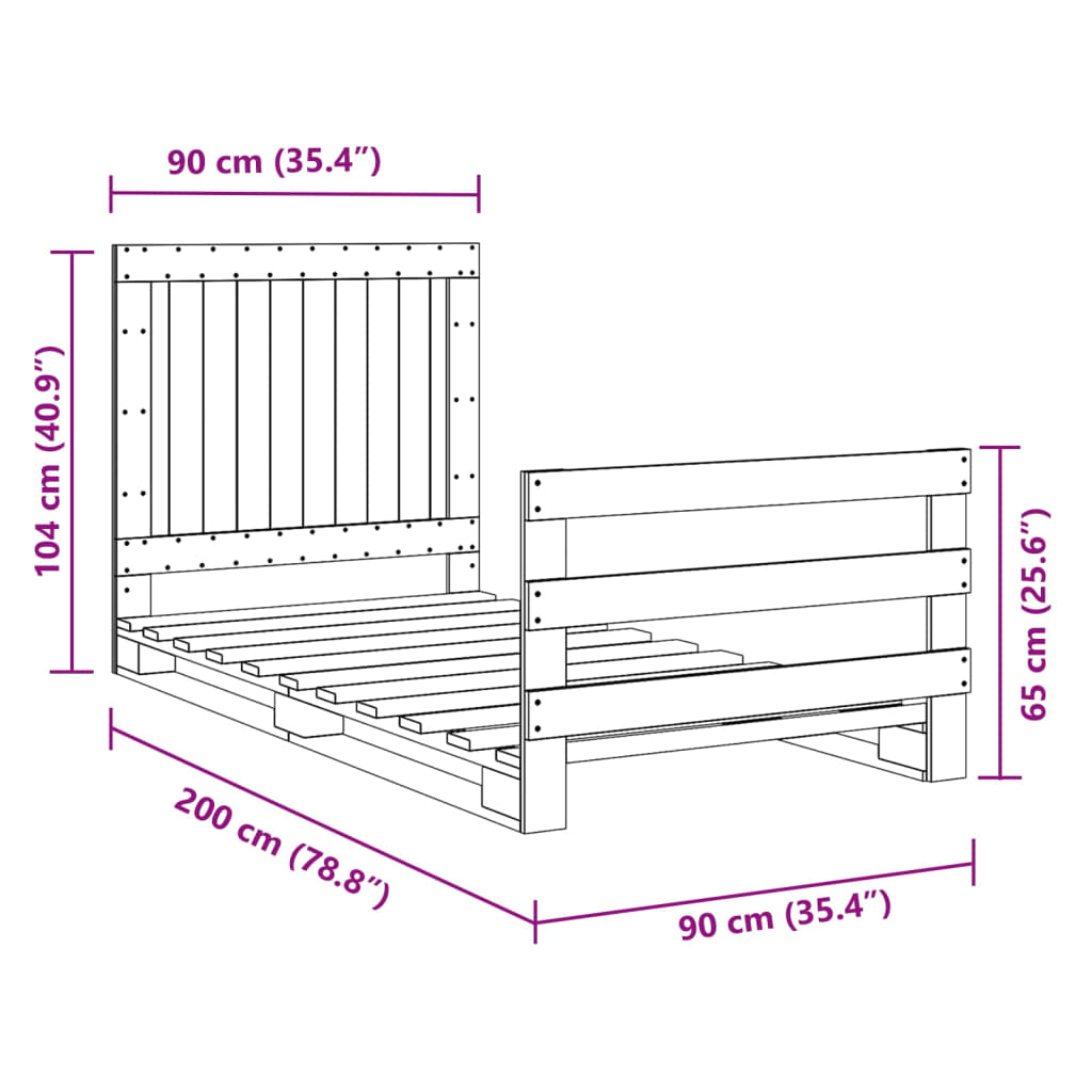 Sengeramme med hodegavl 90x200 cm heltre furu