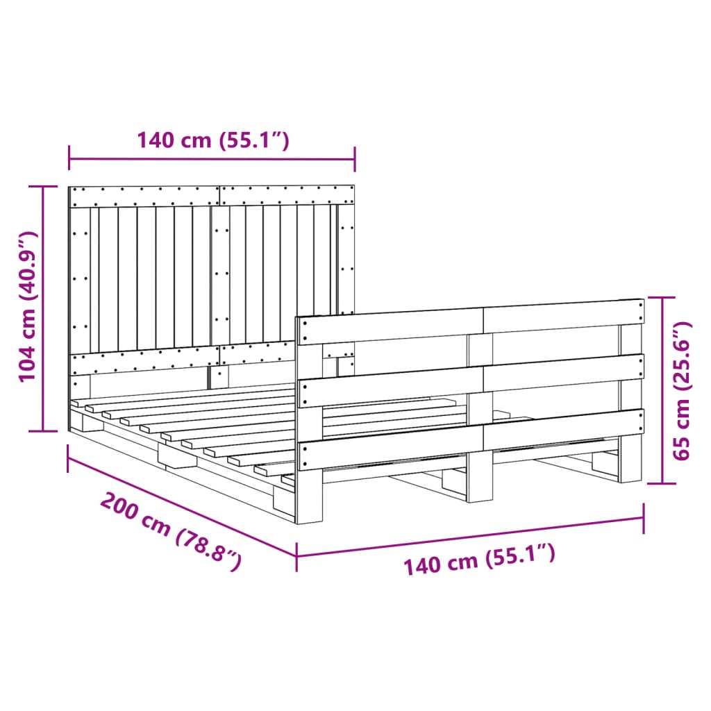 Sengeramme med hodegavl 140x200 cm heltre furu