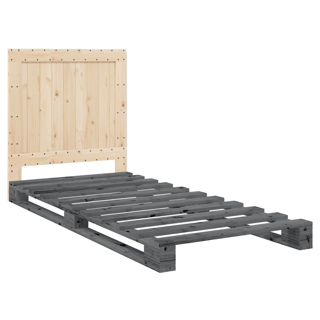 Sengeramme med hodegavl grå 90x200 cm heltre furu