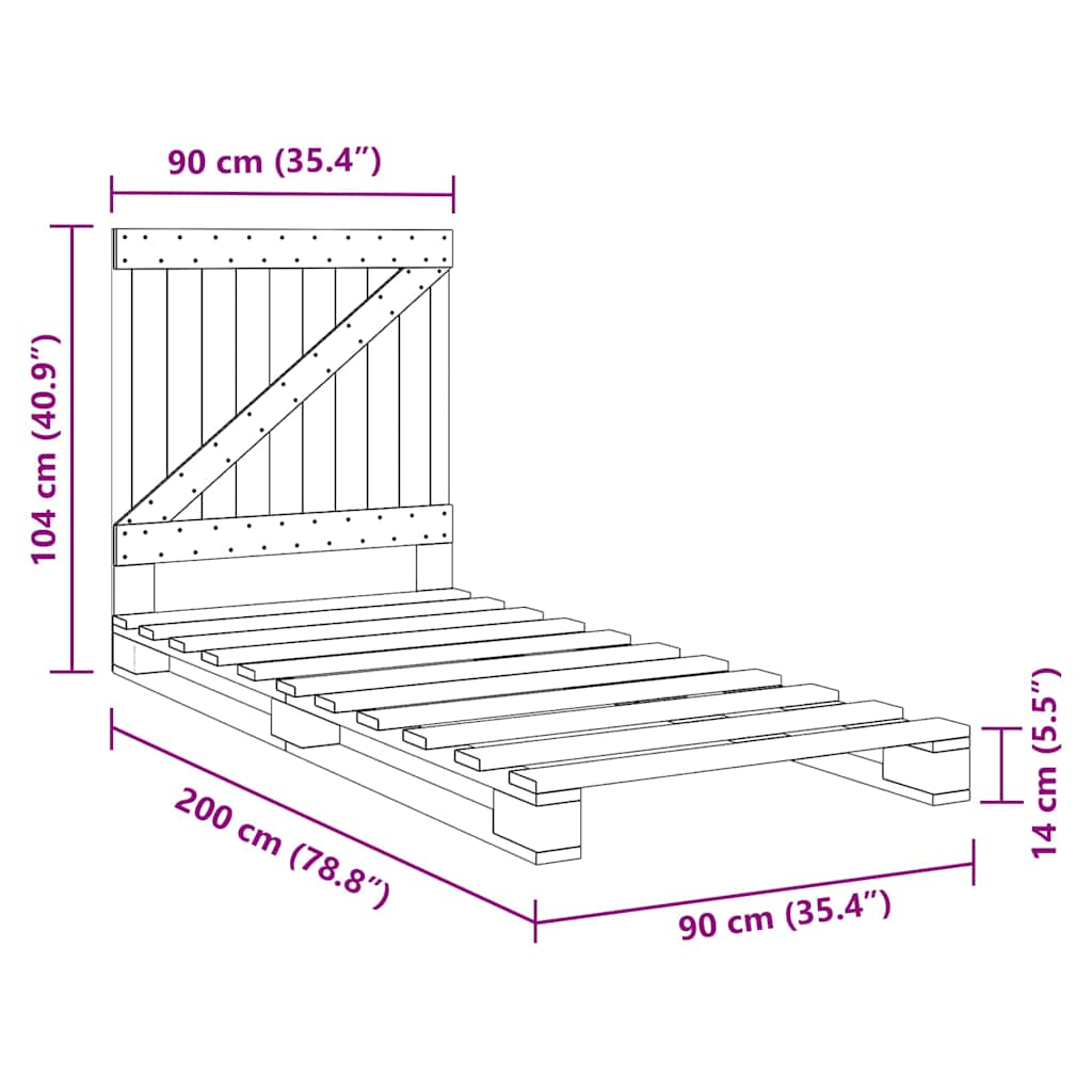 Sengeramme med hodegavl 90x200 cm heltre furu vidaXL
