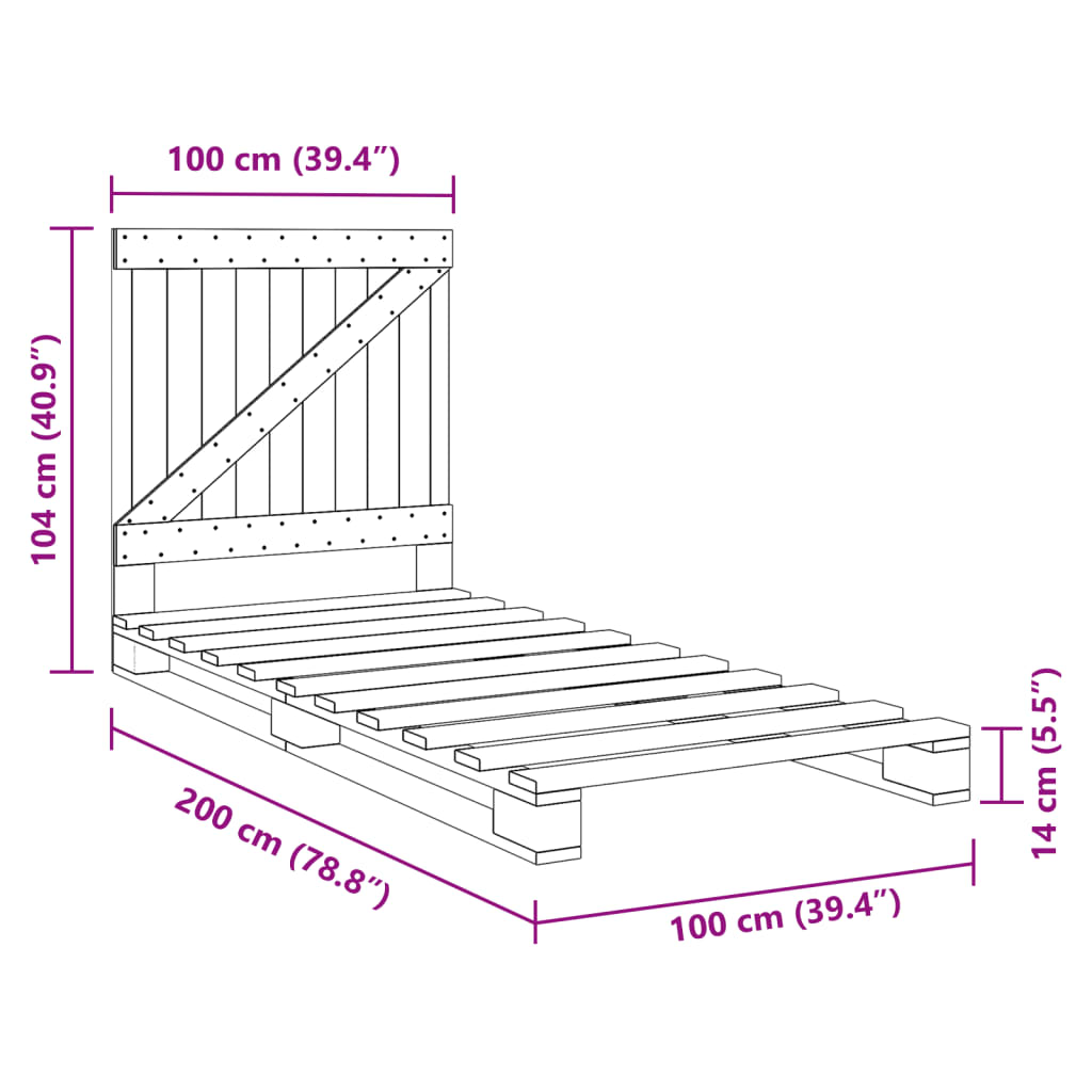 Sengeramme med hodegavl 100x200 cm heltre furu