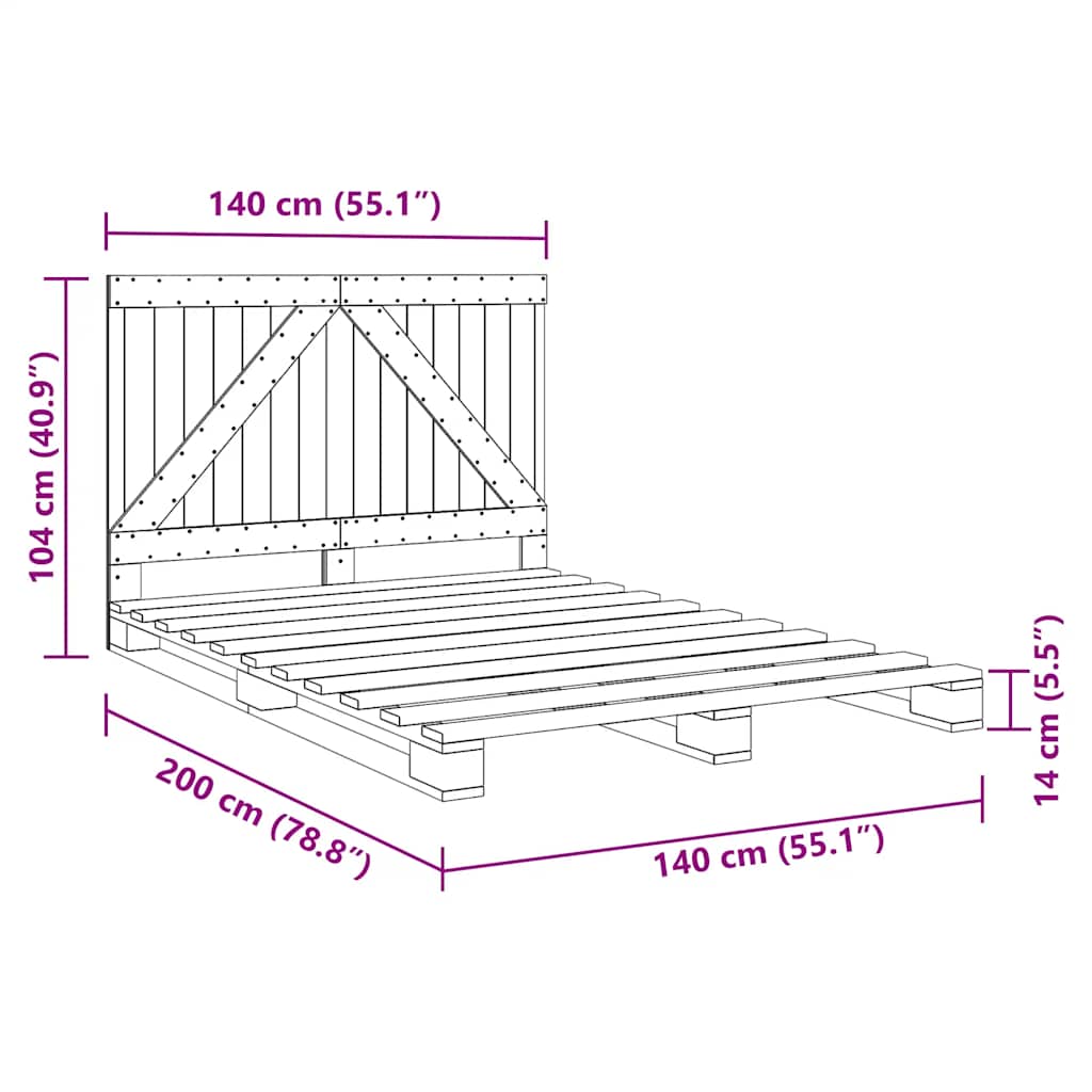 Sengeramme med hodegavl 140x200 cm heltre furu