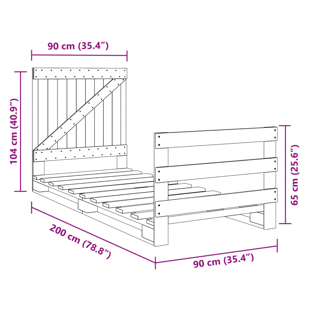 Sengeramme med hodegavl 90x200 cm heltre furu