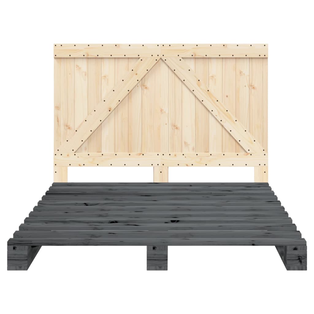 Sengeramme med hodegavl grå 140x200 cm heltre furu