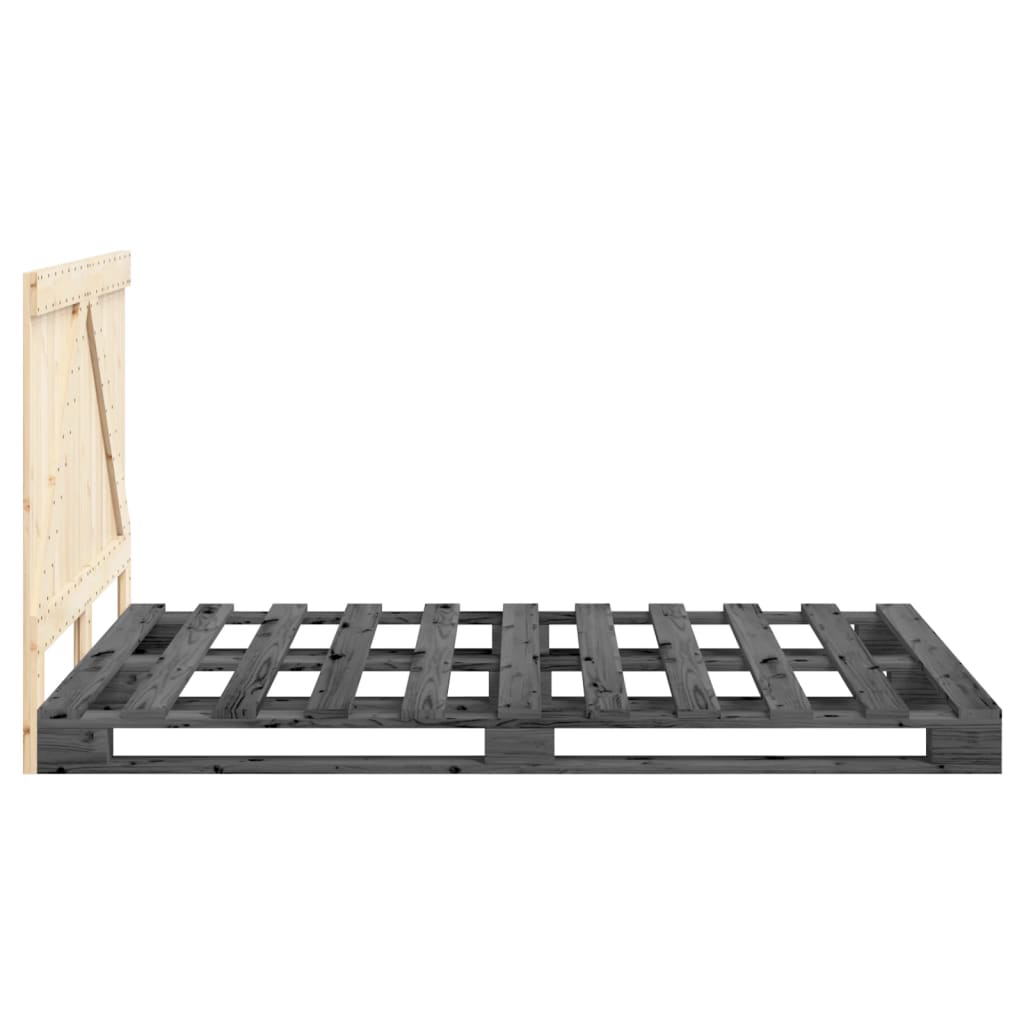 Sengeramme med hodegavl grå 140x200 cm heltre furu