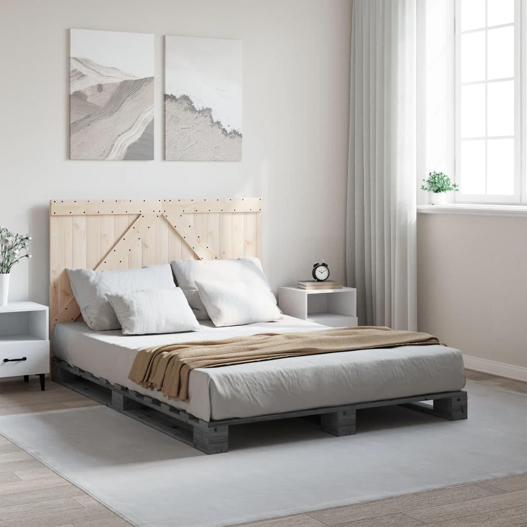 Sengeramme med hodegavl grå 140x200 cm heltre furu