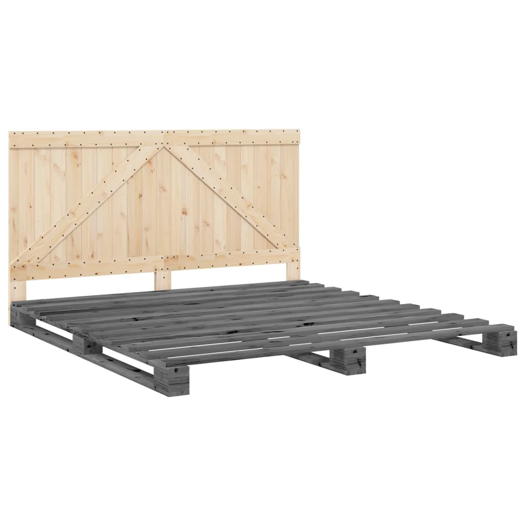 Sengeramme med hodegavl grå 200x200 cm heltre furu