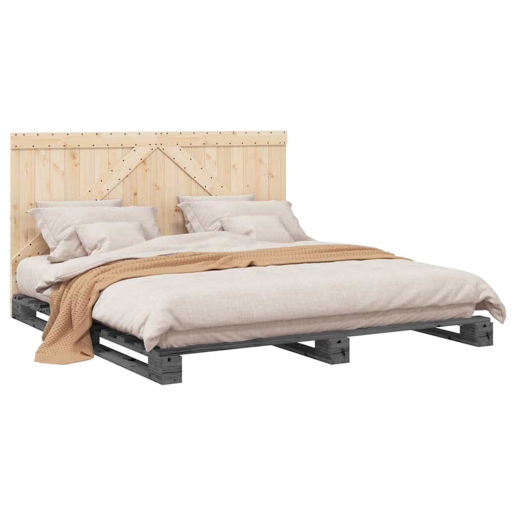Sengeramme med hodegavl grå 200x200 cm heltre furu