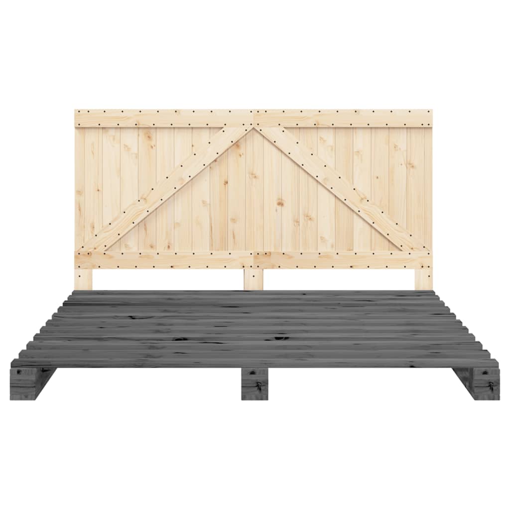 Sengeramme med hodegavl grå 200x200 cm heltre furu