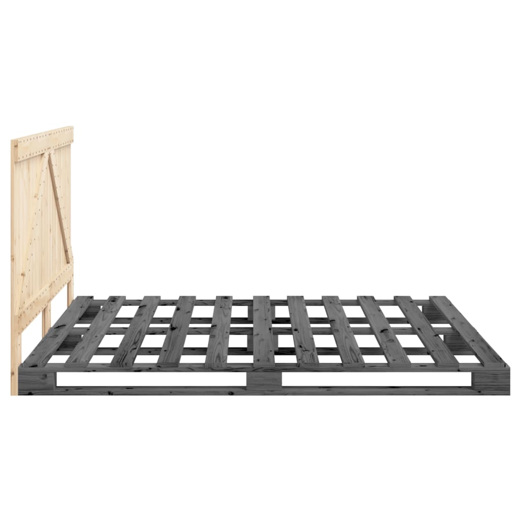 Sengeramme med hodegavl grå 200x200 cm heltre furu