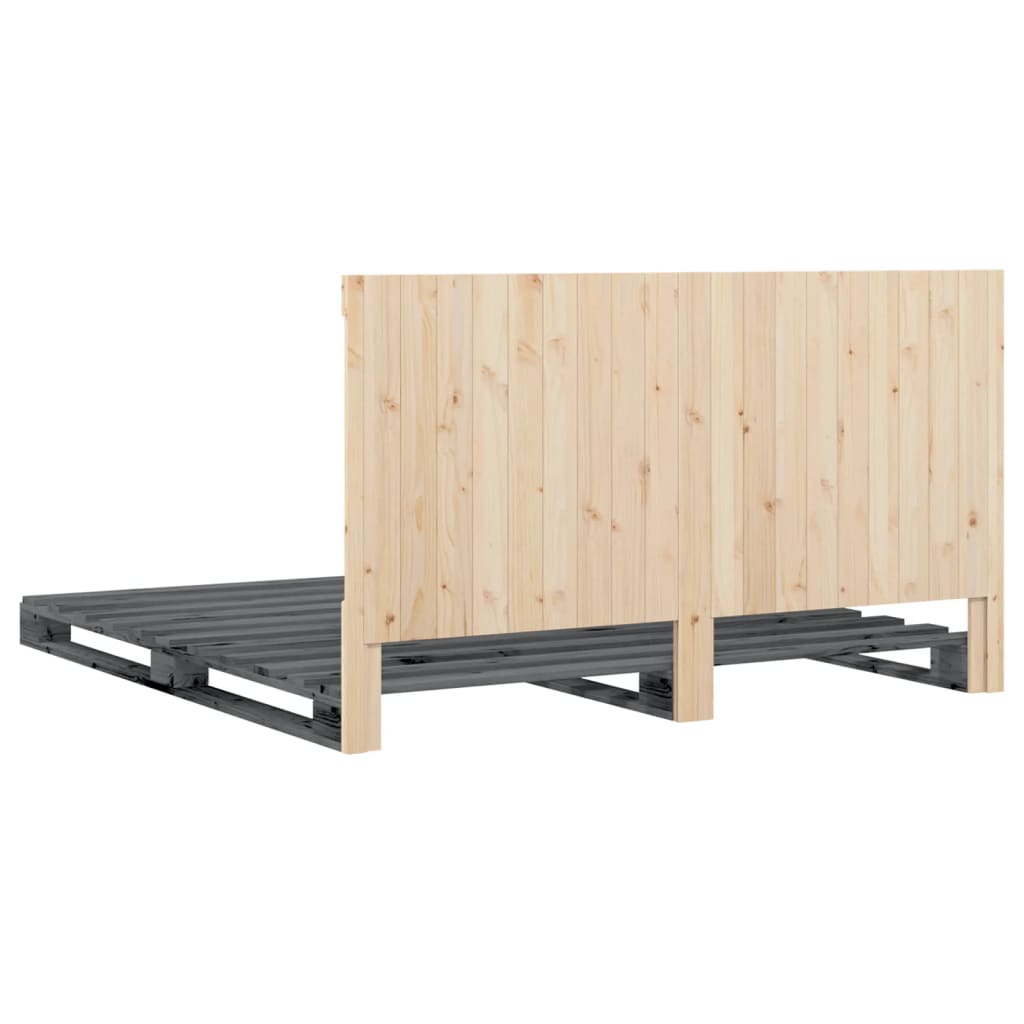Sengeramme med hodegavl grå 200x200 cm heltre furu