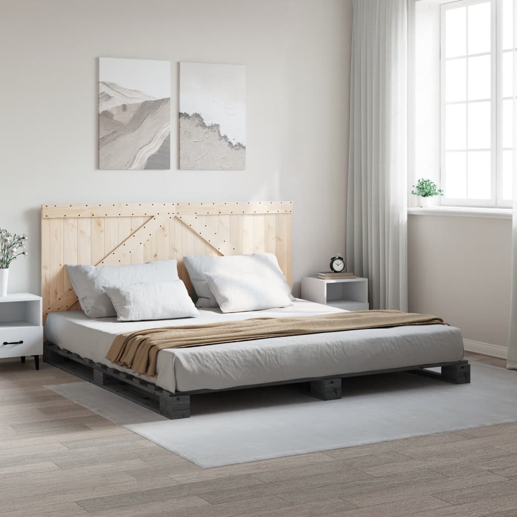 Sengeramme med hodegavl grå 200x200 cm heltre furu