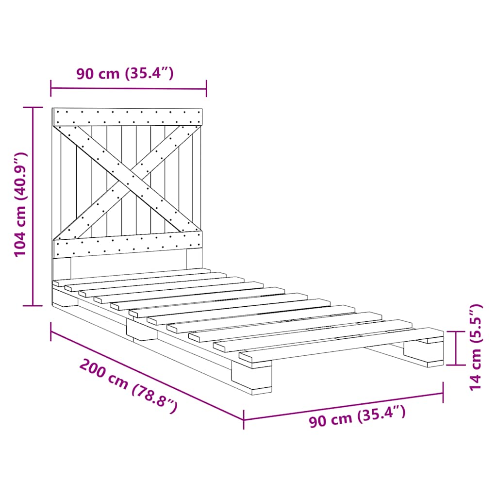 Sengeramme med hodegavl 90x200 cm heltre furu vidaXL