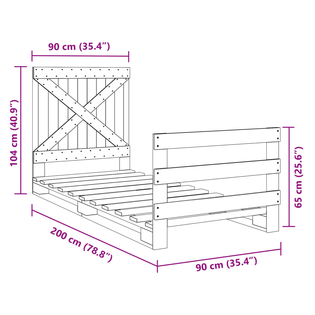 Sengeramme med hodegavl 90x200 cm heltre furu
