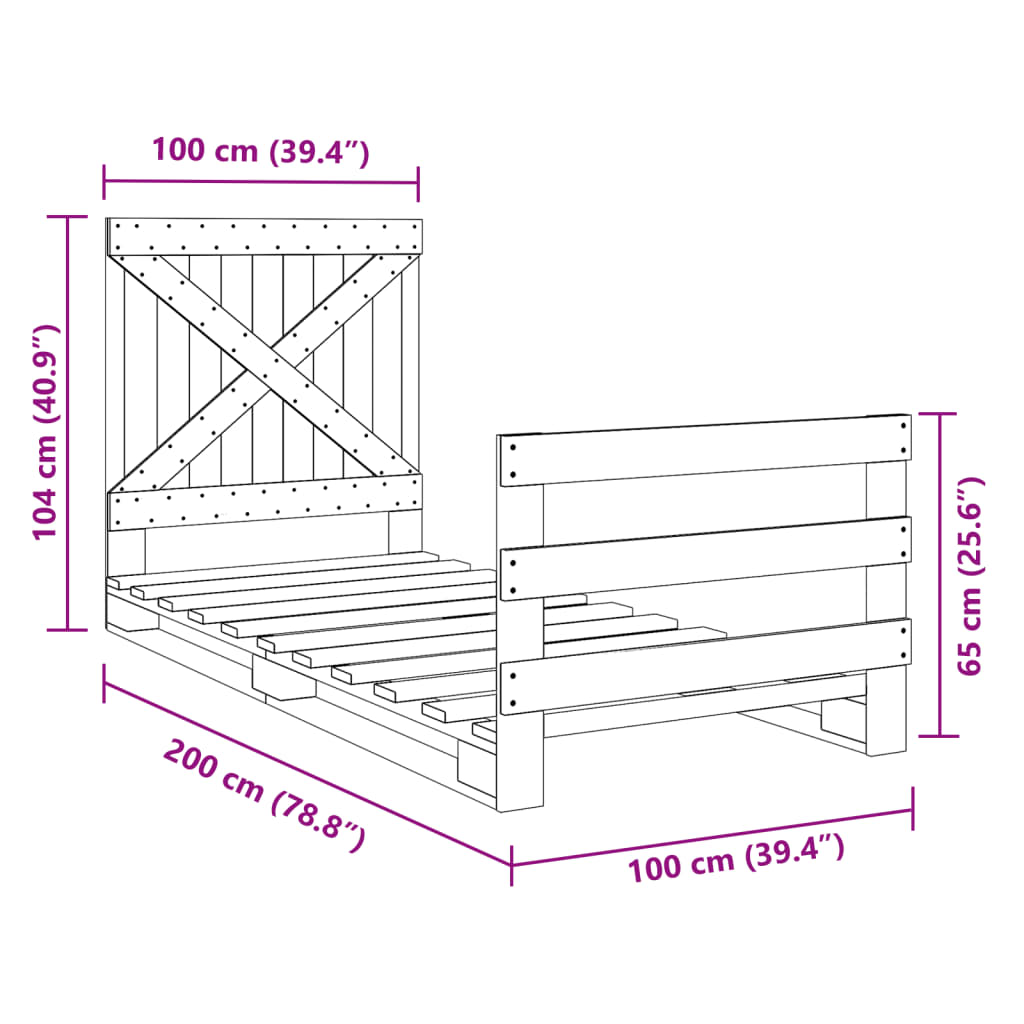 Sengeramme med hodegavl 100x200 cm heltre furu