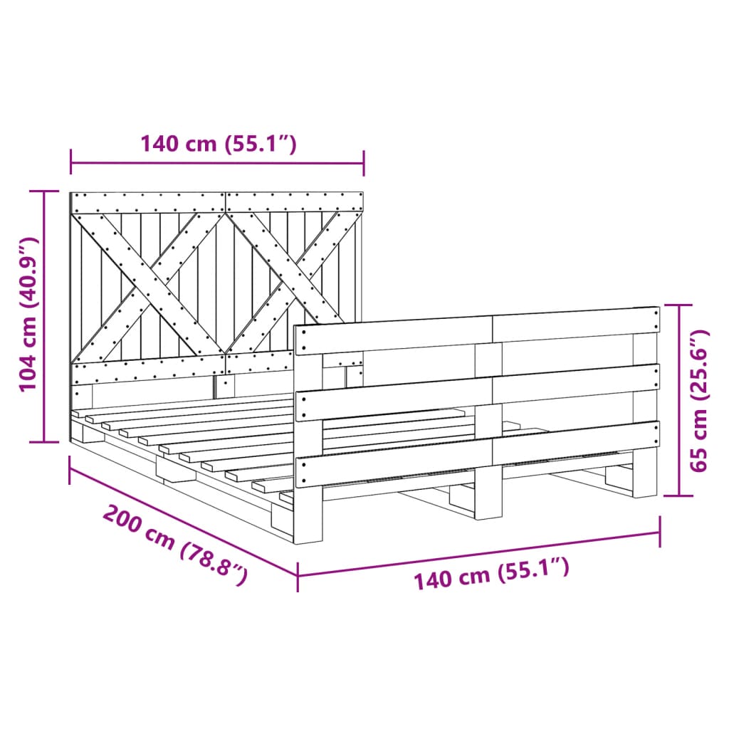 Sengeramme med hodegavl 140x200 cm heltre furu