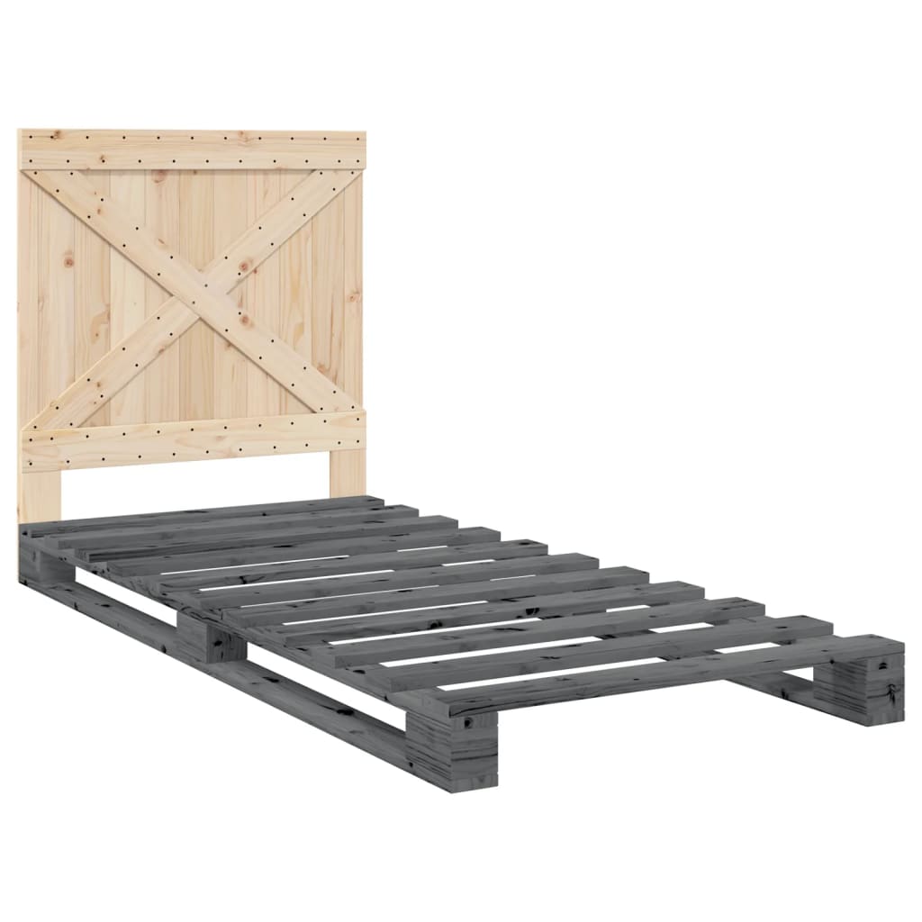 Sengeramme med hodegavl grå 90x200 cm heltre furu