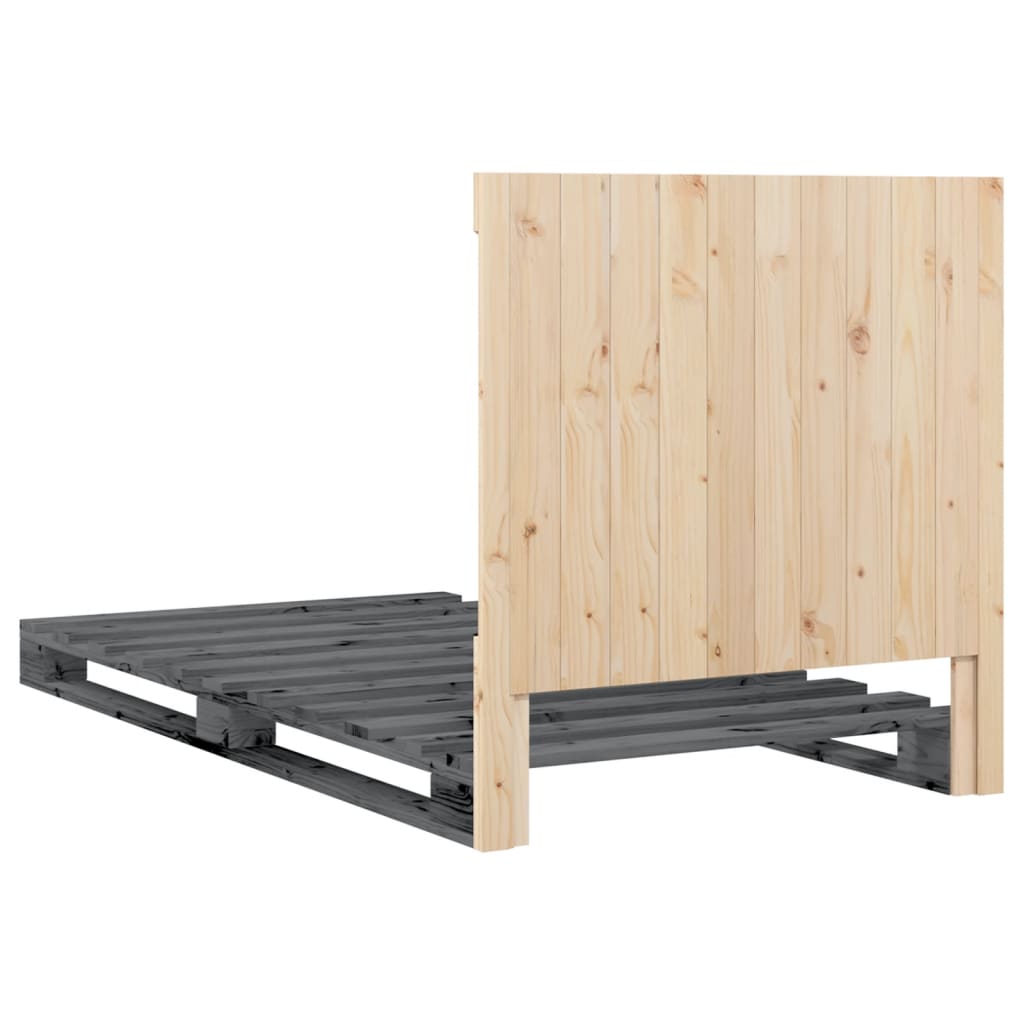 Sengeramme med hodegavl grå 100x200 cm heltre furu
