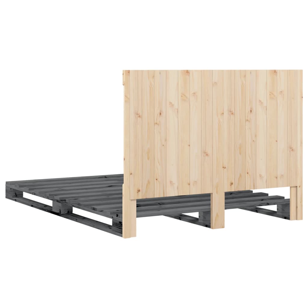 Sengeramme med hodegavl grå 160x200 cm heltre furu