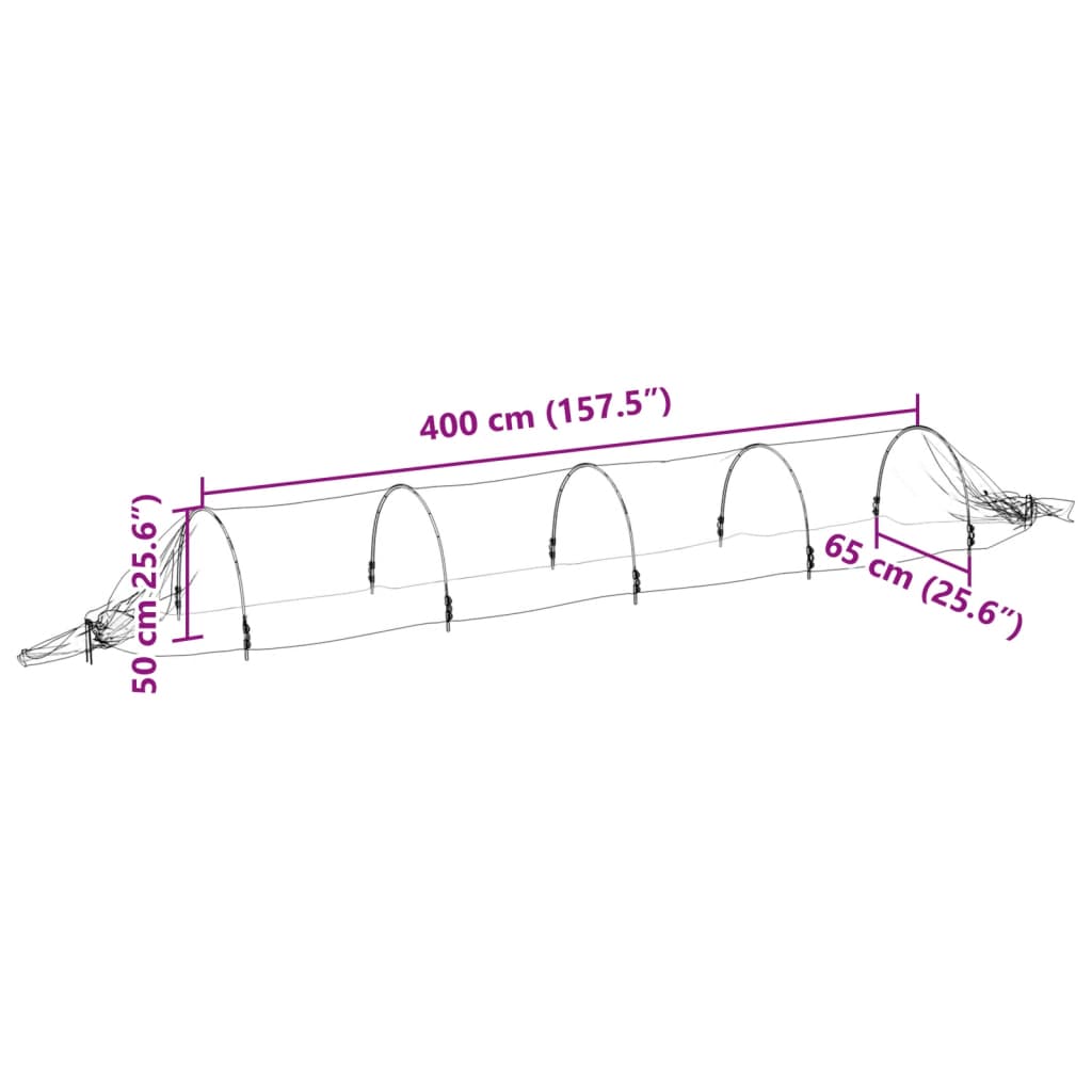 Nettingtunneler 4 stk 1,5x5 m glassfiber og PP
