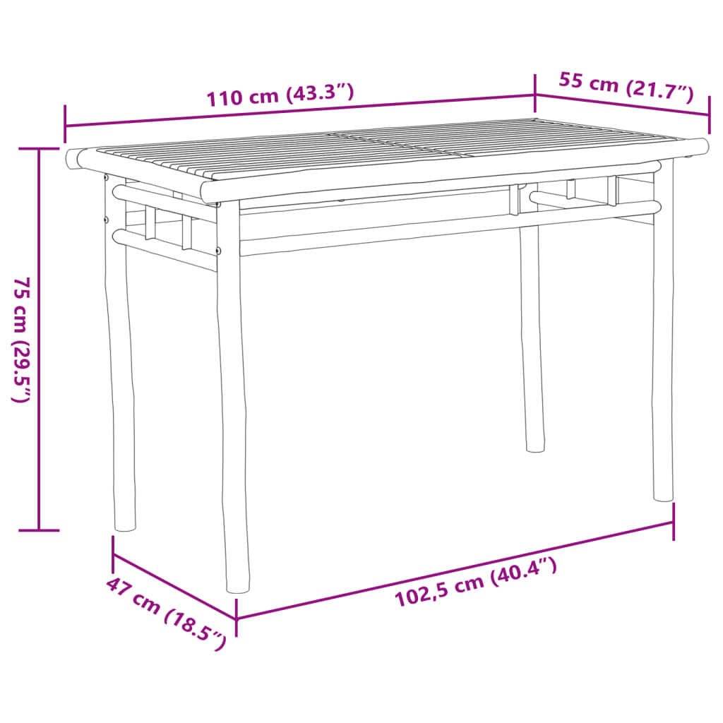 Utendørs spisebord 110x55x75 cm bambus