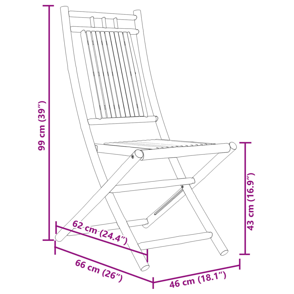 Sammenleggbare hagestoler 2 stk 46x66x99 cm bambus