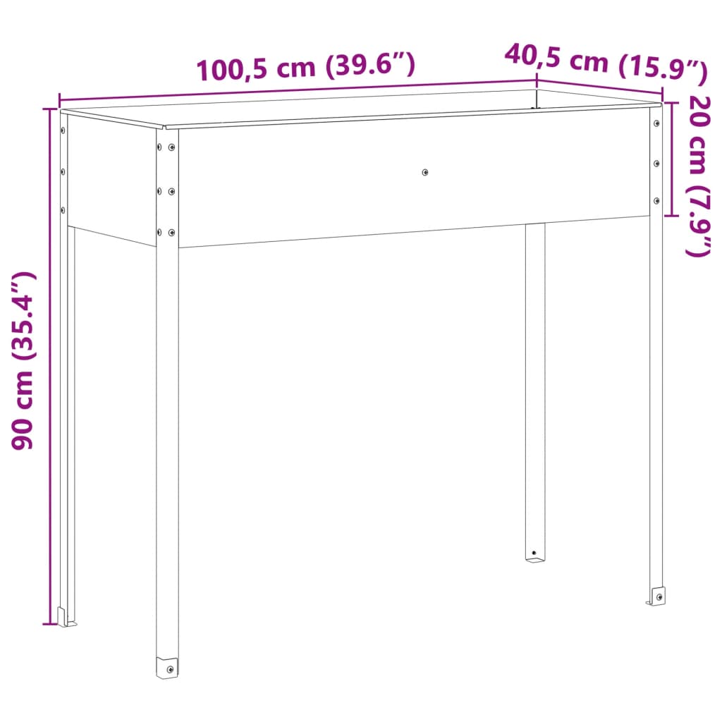 Plantekasse 100,5x40,5x90 cm oksidert stål