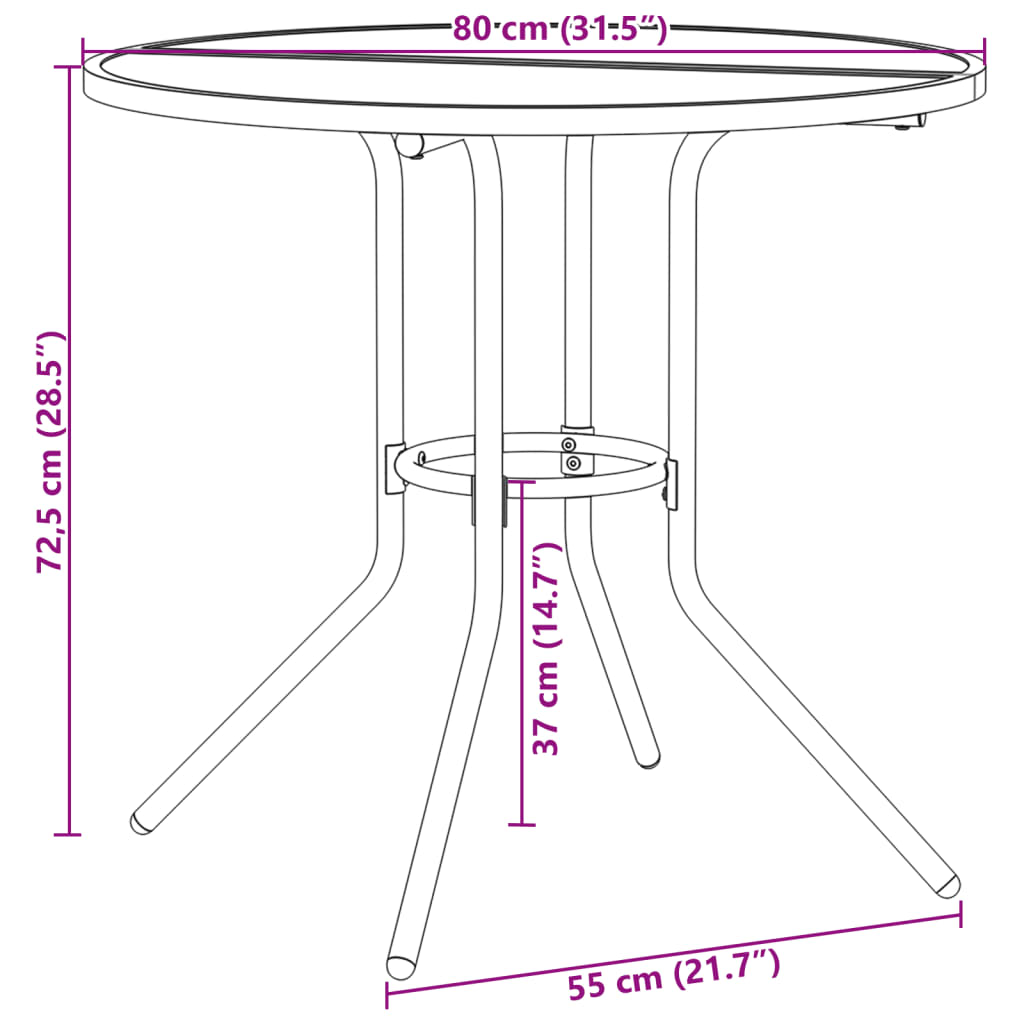 Terrassebord rundt antrasitt Ø80x72,5 cm pulverlakkert stål