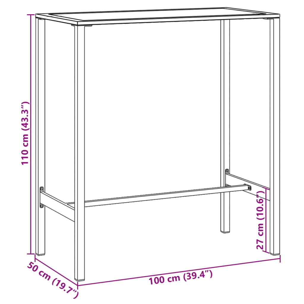 Barbord svart 100x50x110 cm pulverlakkert stål vidaXL