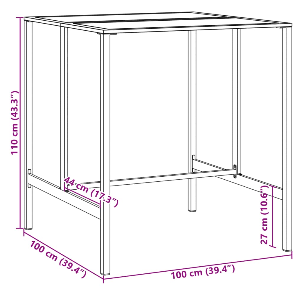 Barbord svart 100x100x110 cm pulverlakkert stål vidaXL
