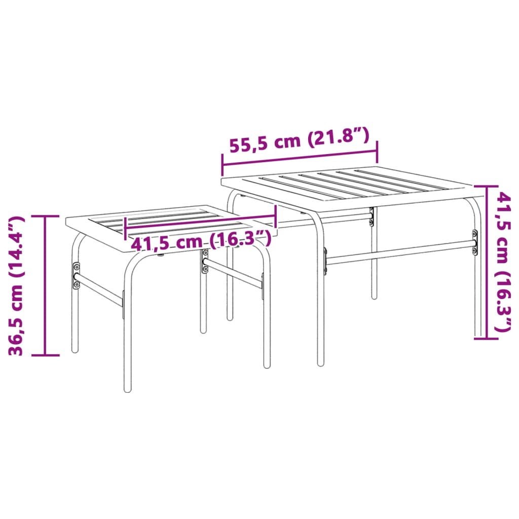 Stablebare salongbord 2 stk brun og svart stål