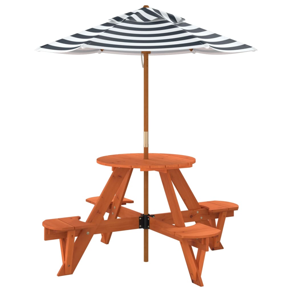 Piknikbord for 4 barn med parasoll rund heltre gran