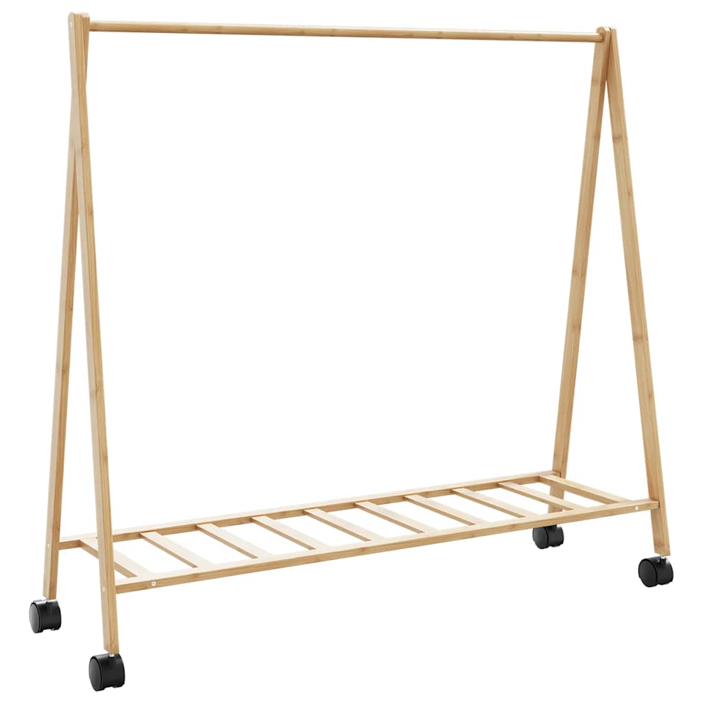 Klesstativ med hyller og hjul 106x34x106,5 cm bambus vidaXL