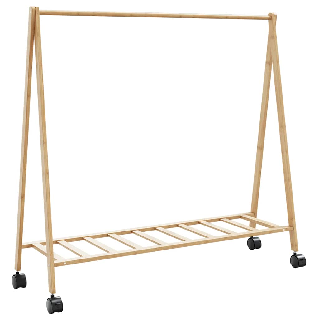 Klesstativ med hyller og hjul 106x34x106,5 cm bambus vidaXL