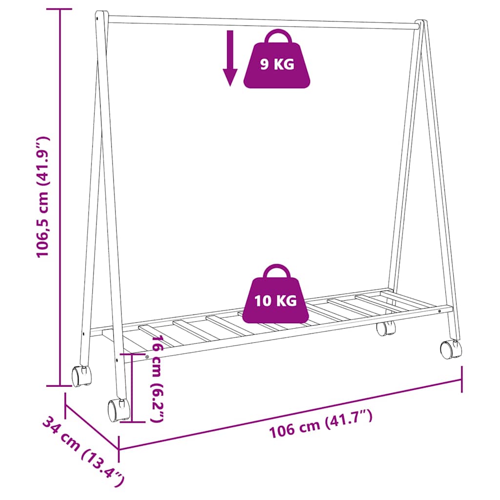 Klesstativ med hyller og hjul 106x34x106,5 cm bambus vidaXL