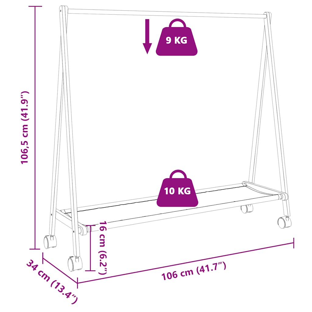 Klesstativ med hyller og hjul 106x34x106,5 cm bambus vidaXL