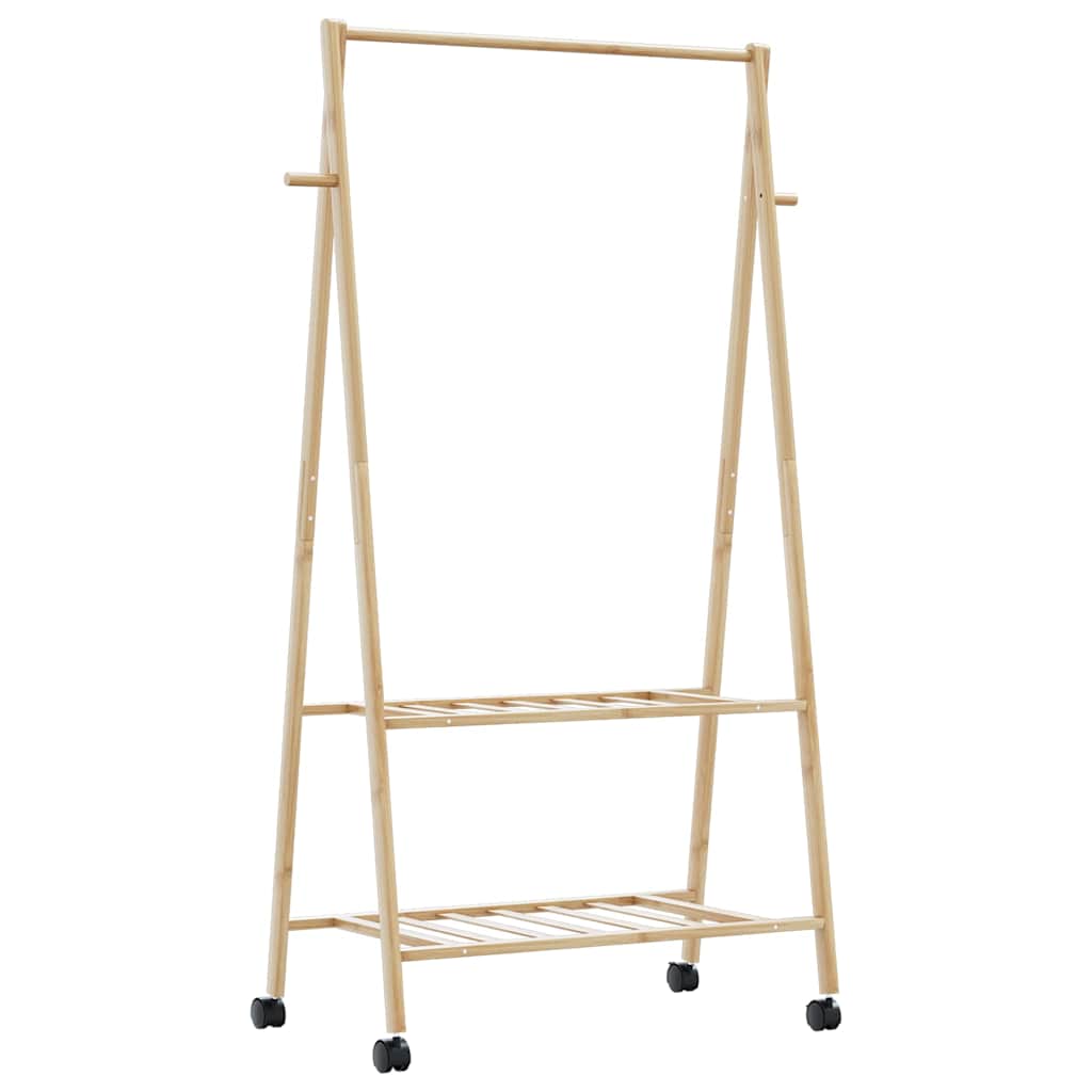 Klesstativ med hyller og hjul 96x45,5x155,5 cm bambus vidaXL