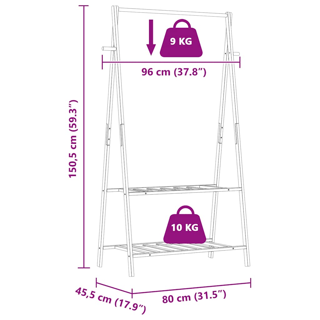 Klesstativ med hyller 96x45,5x150,5 cm bambus vidaXL