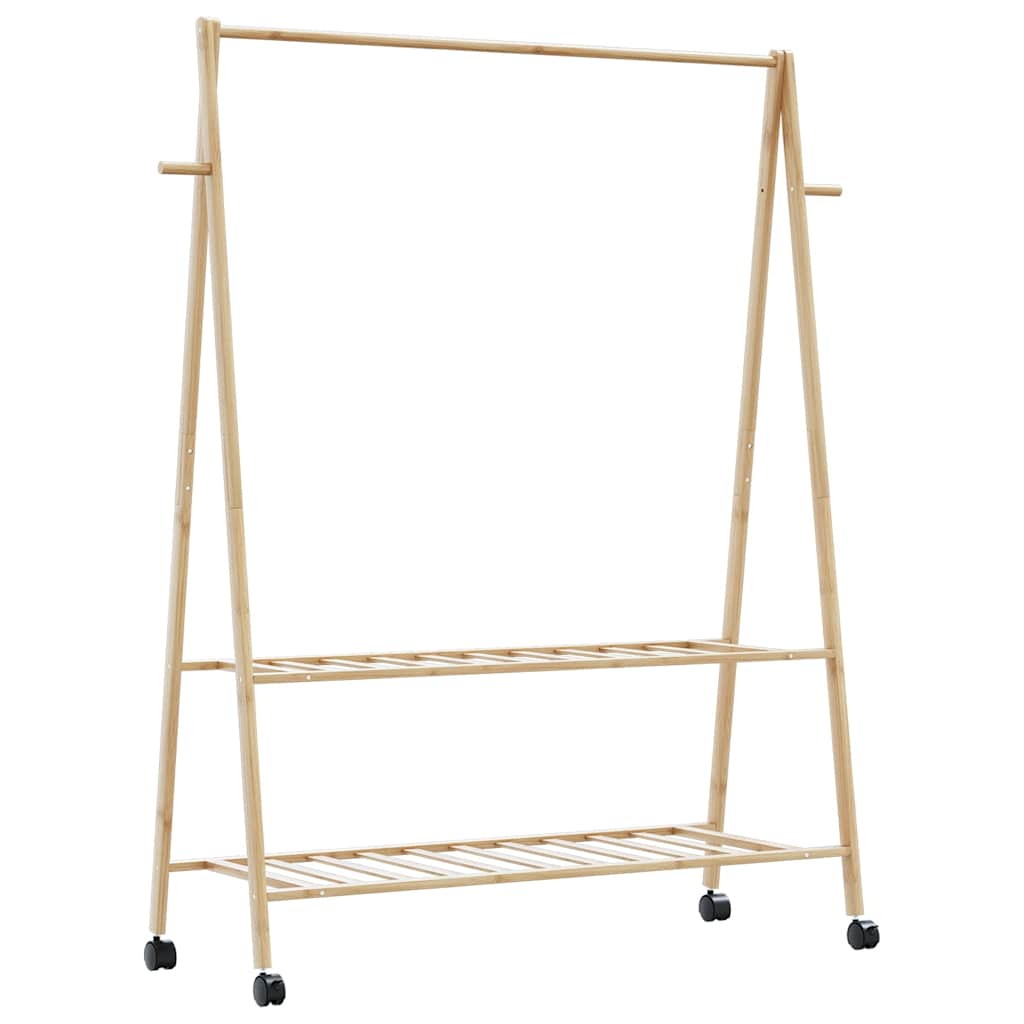 Klesstativ med hyller og hjul 132x45,5x155,5 cm bambus