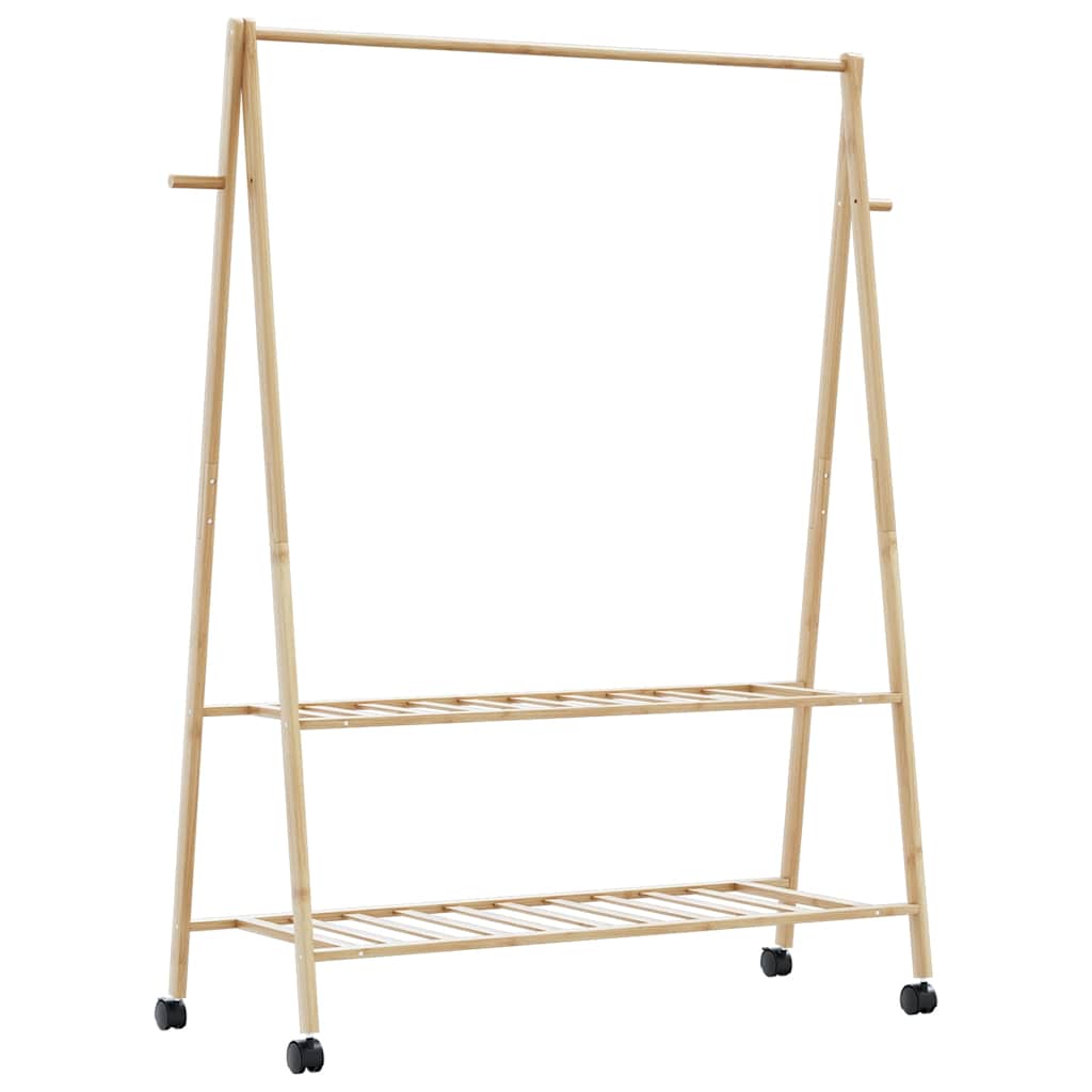 Klesstativ med hyller og hjul 132x45,5x155,5 cm bambus