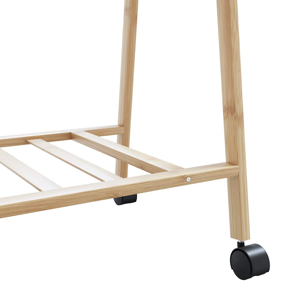 Klesstativ med hyller og hjul 132x45,5x155,5 cm bambus