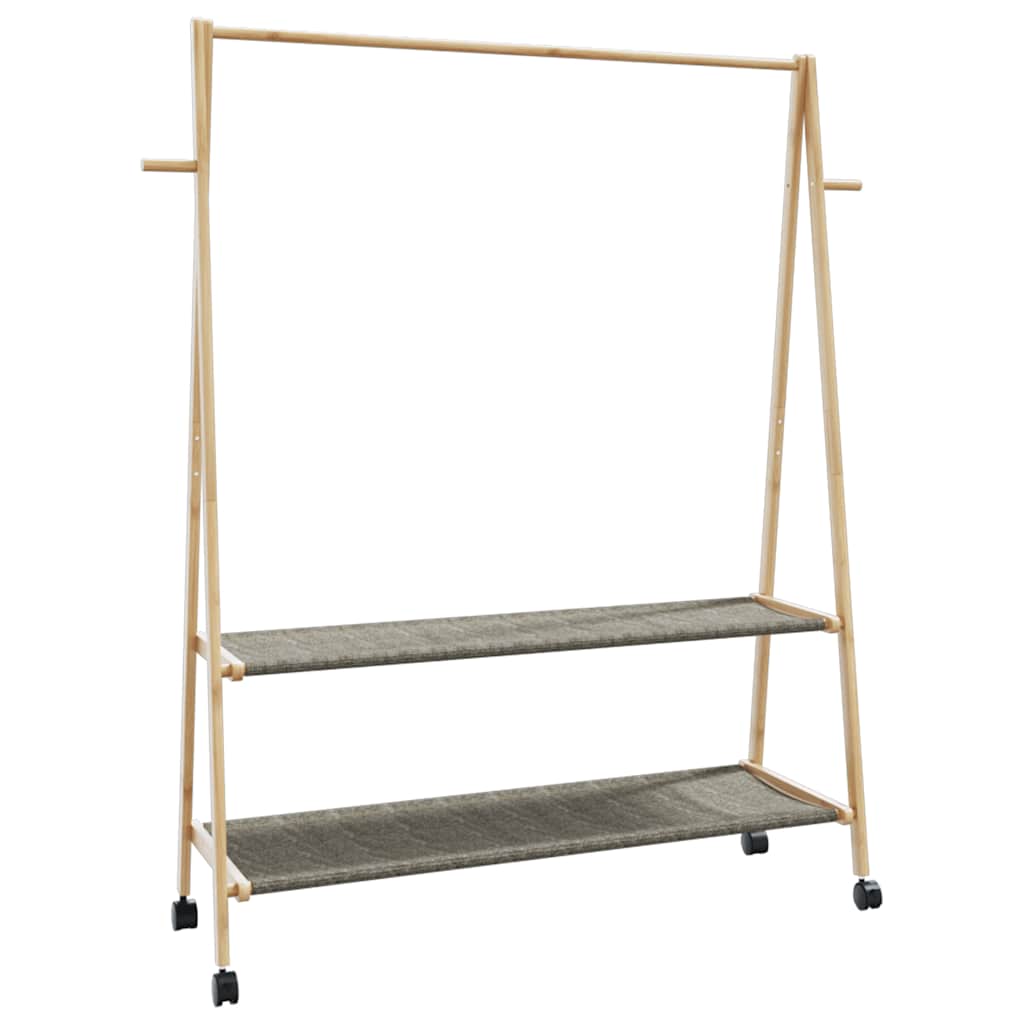 Klesstativ med hyller og hjul 132x45,5x155,5 cm bambus