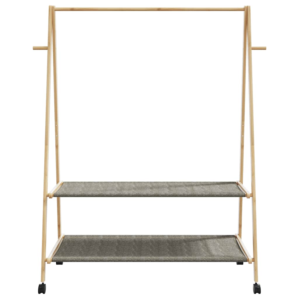 Klesstativ med hyller og hjul 132x45,5x155,5 cm bambus